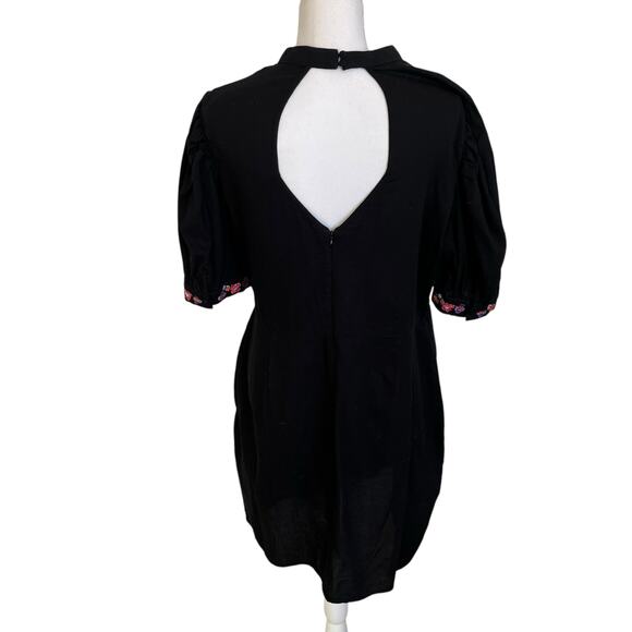 Asos Dress Women's Size 14 Black Cotton Embroidered Floral Colorful Open Back - Picture 7 of 13
